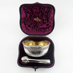 Boxed Victorian Sterling Silver Sugar Bowl and Matching Sugar Tongs (1887)