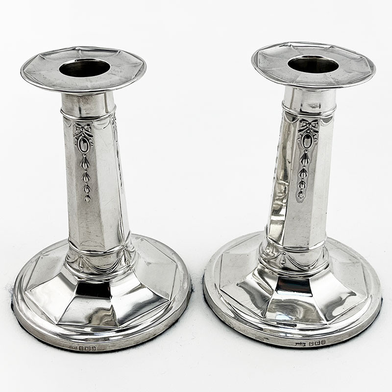Elegant Pair of Antique Sterling Silver Candlesticks