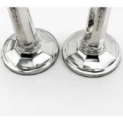 Elegant Pair of Antique Sterling Silver Candlesticks
