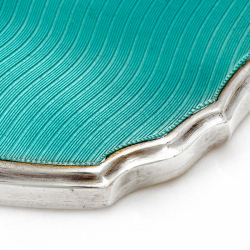 Silver and Teal Green Enamel Hand Mirror
