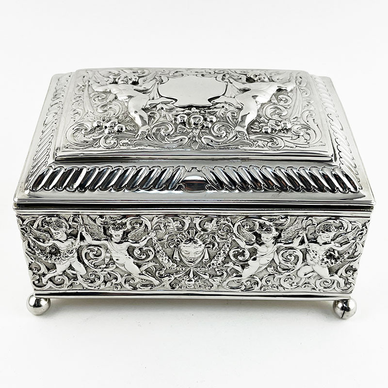 Decorative Victorian Sterling Silver Jewellery or Trinket Box (1880)