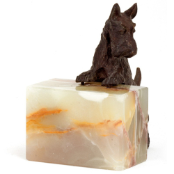 Pair of Bronze Scottish Terrier Bookend Statues with Green Onyx