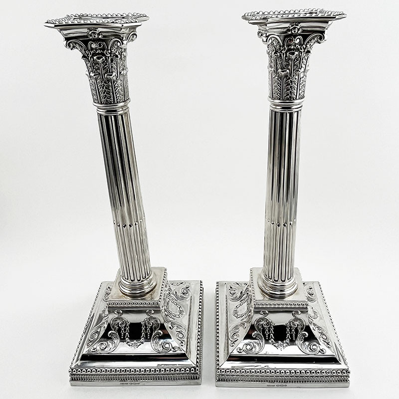 Superb Pair of Edwardian Sterling Silver Candlesticks
