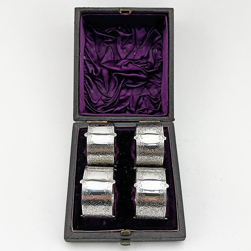 Boxed Set of Four Victorian Sterling Silver Napkin Rings (1881)
