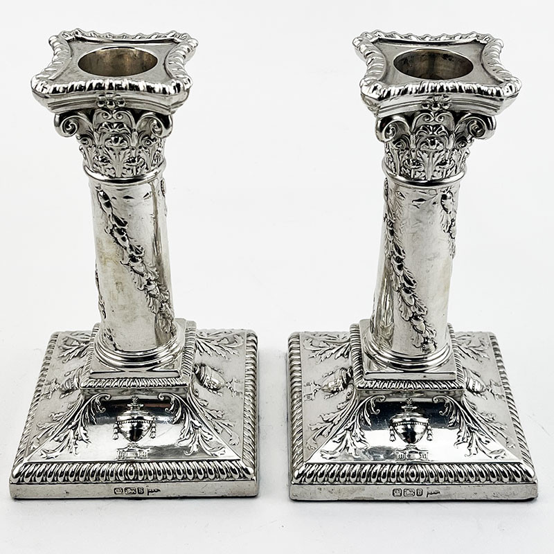 Attractive Pair of Neo Classical Style Sterling Silver Candlesticks (1900)