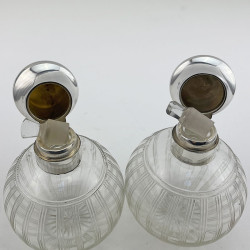 Pair of Stylish Sterling Silver and Glass Perfume Bottles