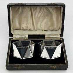 Good Gauge Boxed Pair of Hexagonal Sterling Silver Napkin Rings (1929)