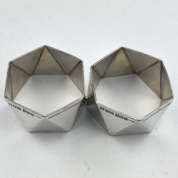 Good Gauge Boxed Pair of Hexagonal Sterling Silver Napkin Rings