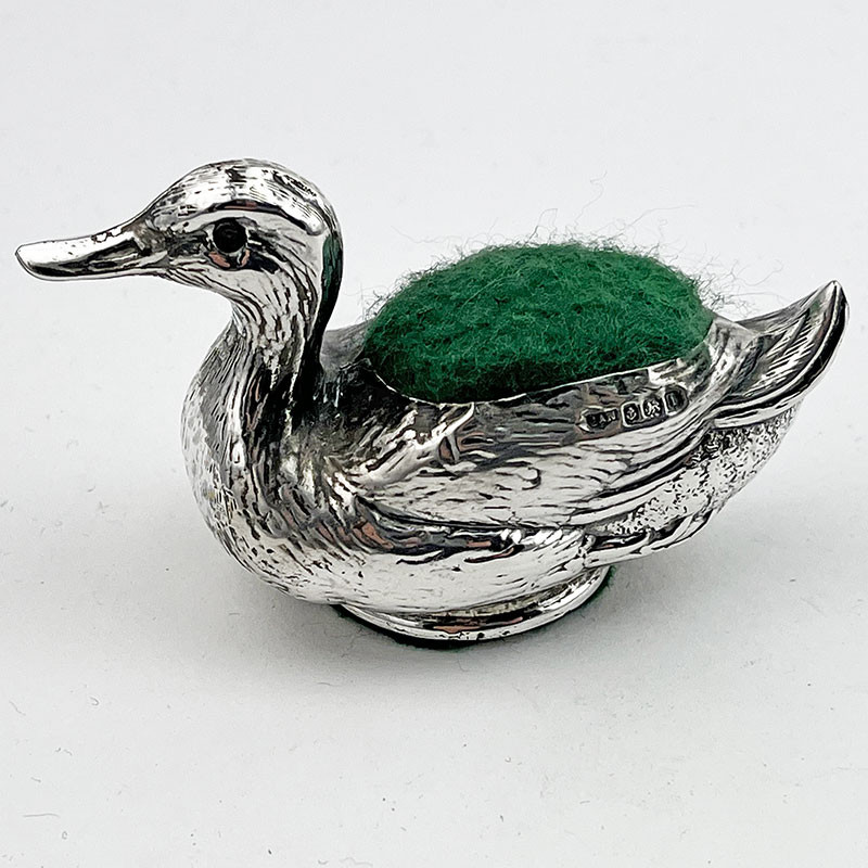 Edwardian Sterling Silver Duck Pin Cushion (1908)