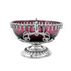 Victorian Silver Plated Fruit Bowl with a Ruby Glass Liner