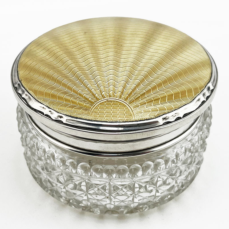 Large Guilloche Enamel and Sterling Silver Dressing Table Jar (1955)