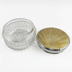 Large Guilloche Enamel and Sterling Silver Dressing Table Jar