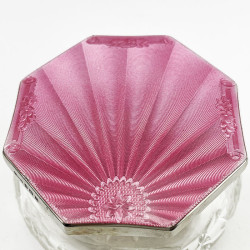 Large Pink Guilloche Enamel and Sterling Silver Dressing Table Jar