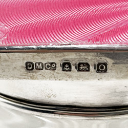 Large Pink Guilloche Enamel and Sterling Silver Dressing Table Jar