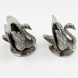 Good Quality Pair of Edwardian Sterling Silver Swan Style Menu Holders