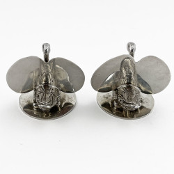 Good Quality Pair of Edwardian Sterling Silver Swan Style Menu Holders