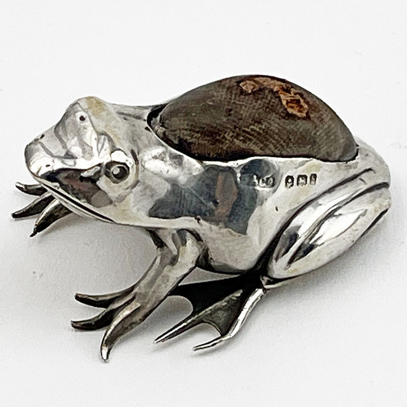 Unusual Edwardian Sterling Silver Frog Pin Cushion (1907)