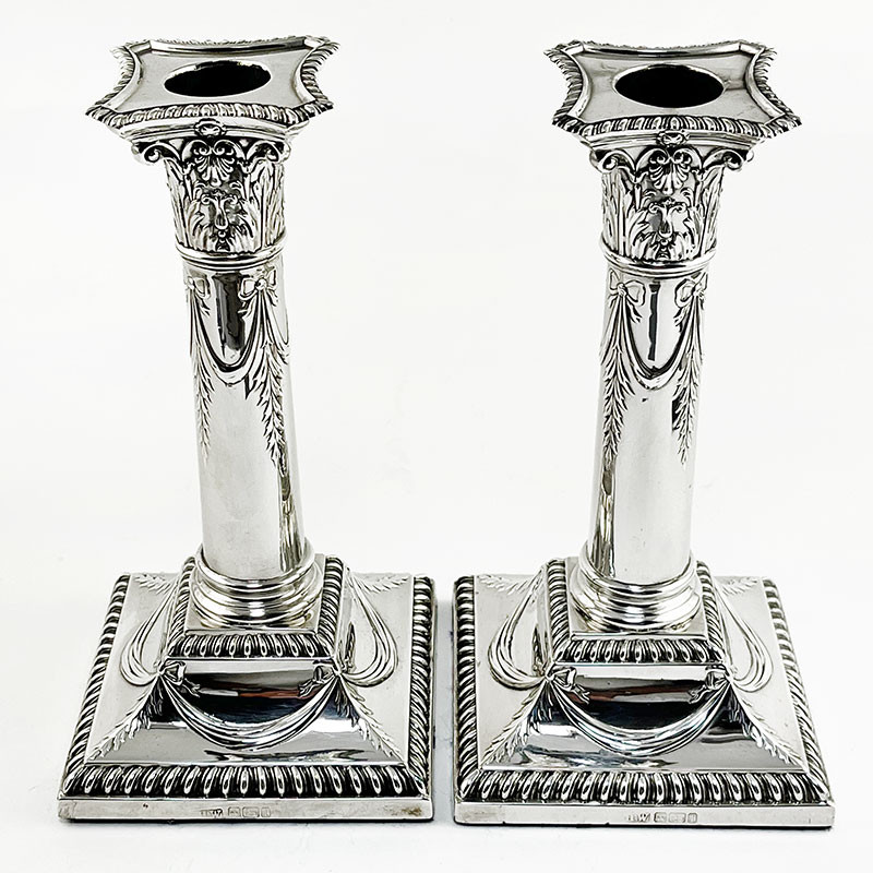 Pair of Classical Style Edwardian Sterling Silver Candlesticks (1903)