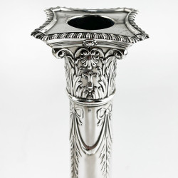 Pair of Classical Style Edwardian Sterling Silver Candlesticks