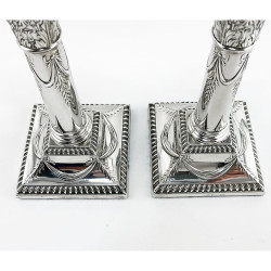 Pair of Classical Style Edwardian Sterling Silver Candlesticks