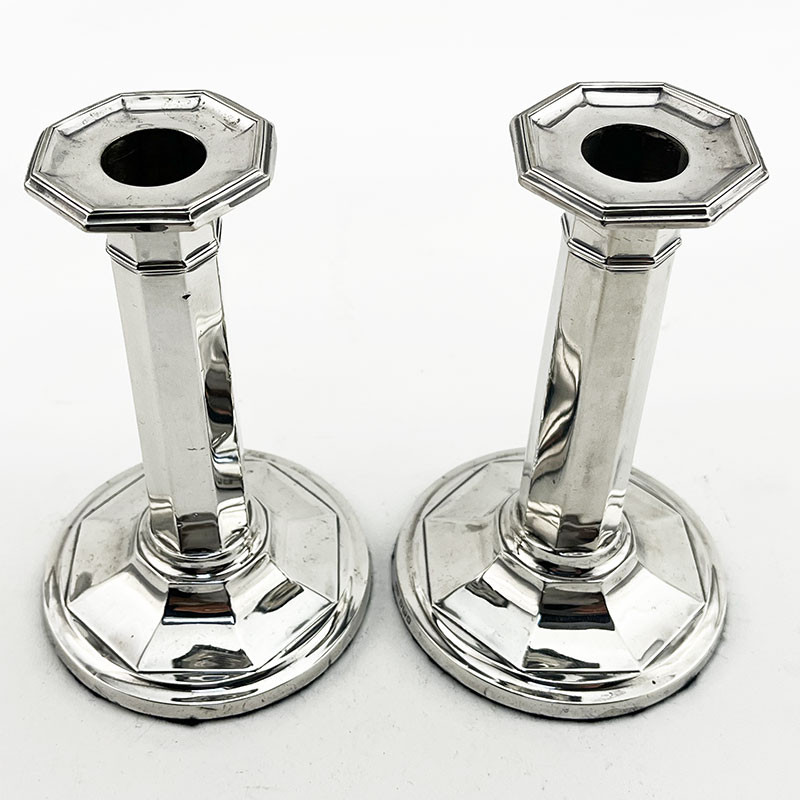 Smart Simple Looking Pair of Edwardian Sterling Silver Candlesticks (1906)