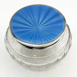 Large Guilloche Enamel and Sterling Silver Dressing Table Jar (1939)