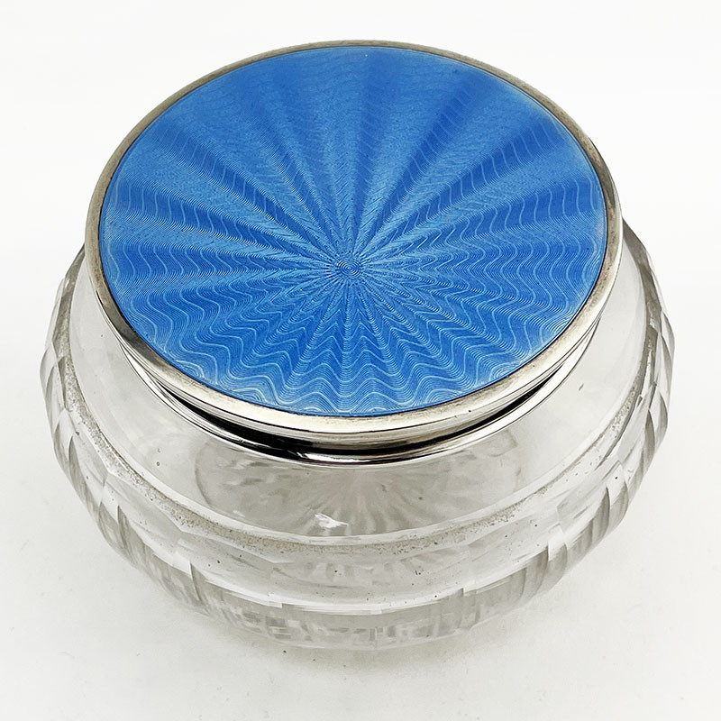 Large Guilloche Enamel and Sterling Silver Dressing Table Jar (1939)