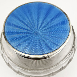 Large Guilloche Enamel and Sterling Silver Dressing Table Jar