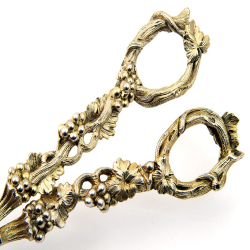 Ornate Cast Silver Gilt Grape Scissors with Grape and Vine Decoration