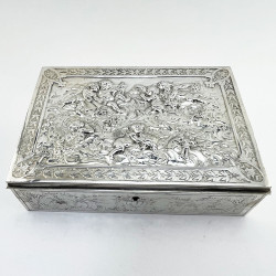 Victorian Silver Plated Jewellery or Trinket Box with Blue Velvet Lining