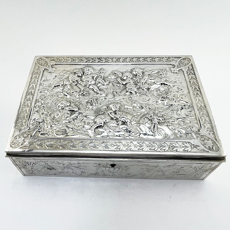 Victorian Silver Plated Jewellery or Trinket Box with Blue Velvet Lining