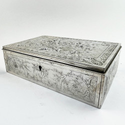 Victorian Silver Plated Jewellery or Trinket Box with Blue Velvet Lining