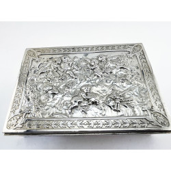 Victorian Silver Plated Jewellery or Trinket Box with Blue Velvet Lining