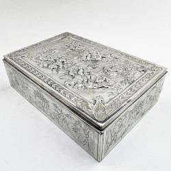 Victorian Silver Plated Jewellery or Trinket Box with Blue Velvet Lining