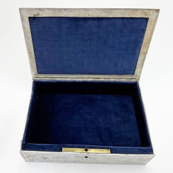 Victorian Silver Plated Jewellery or Trinket Box with Blue Velvet Lining