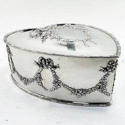 Large Heart Shaped Sterling Silver Jewellery or Trinket Box