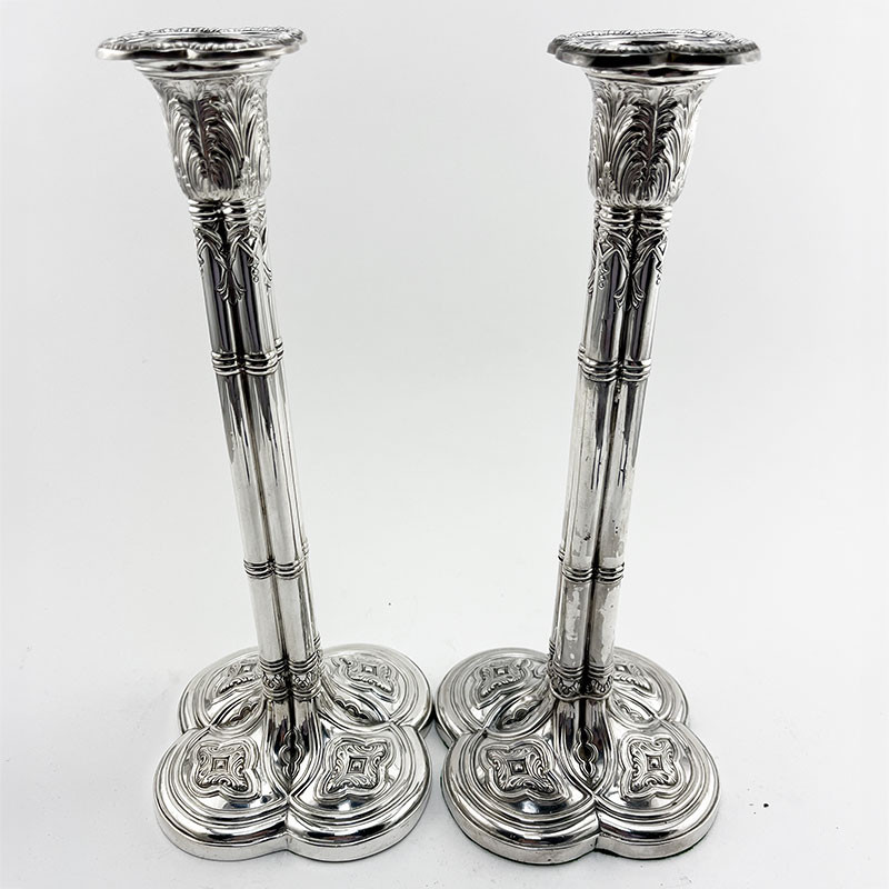 Rare Pair of Quatrefoil Style Georgian Sterling Silver Candlesticks (1767)