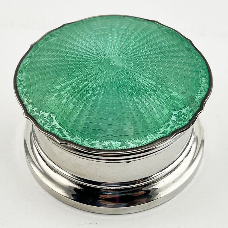 Green Enamel and Sterling Silver Jewellery or Trinket Box (1932)
