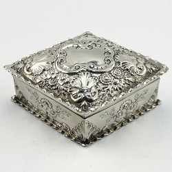 Diamond Shaped Late Victorian Sterling Silver Trinket or Jewellery Box (1891)