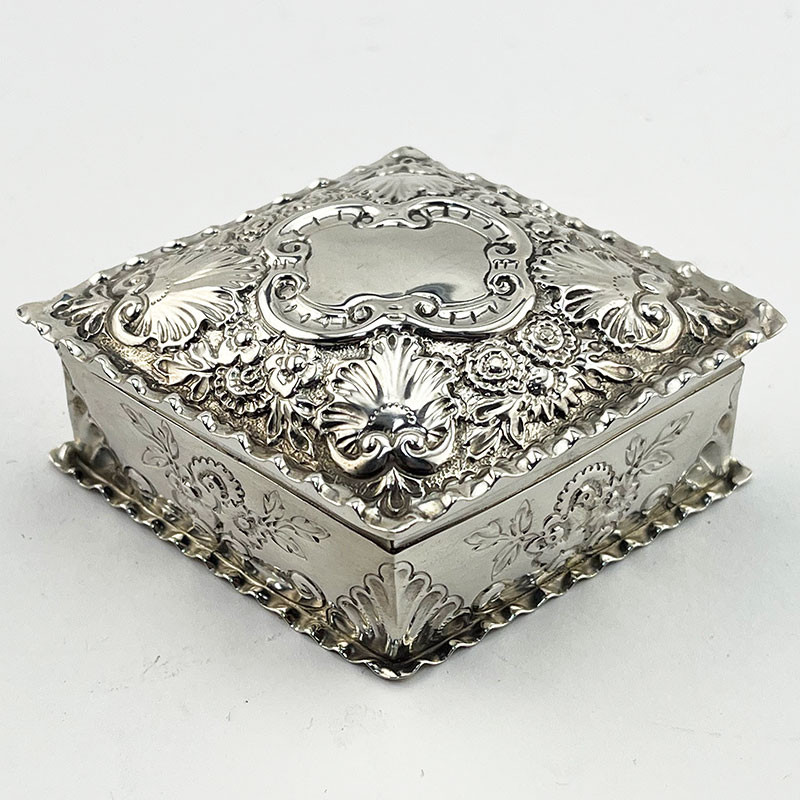 Diamond Shaped Late Victorian Sterling Silver Trinket or Jewellery Box (1891)