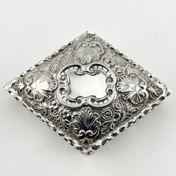 Diamond Shaped Late Victorian Sterling Silver Trinket or Jewellery Box