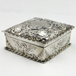 Diamond Shaped Late Victorian Sterling Silver Trinket or Jewellery Box