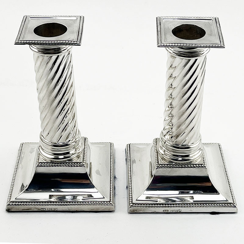 Stylish Pair of Edwardian Sterling Silver Candlesticks (1903)