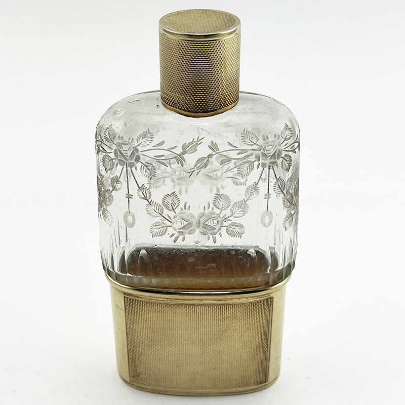 Good Quality Sterling Silver and Glass Hip Flask (1943)
