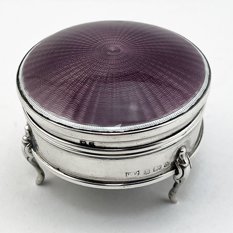Sterling Silver and Guilloche Enamel Jewellery or Trinket Box (1923)