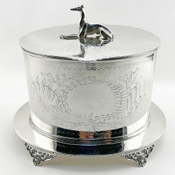 Victorian Silver Plated Biscuit Box with Whippet or Greyhound Motif Finial (c.1890)
