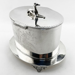 Victorian Silver Plated Biscuit Box with Whippet or Greyhound Motif Finial