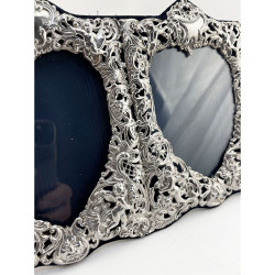 Decorative Victorian Double Heart William Comyns Sterling Silver Photo Frame