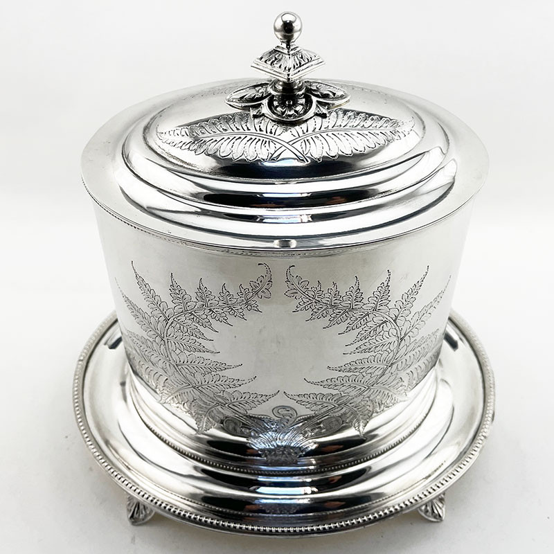 Victorian Fern Engraved Oval Silver Plated Biscuit Box (c.1890)