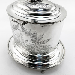 Victorian Fern Engraved Oval Silver Plated Biscuit Box